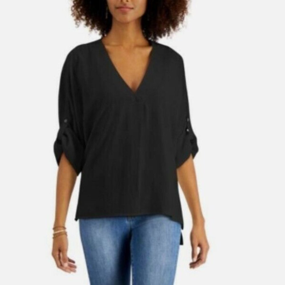 Willow Drive Womens XS Black 3/4 Sleeve Split High Low Top NWT G73